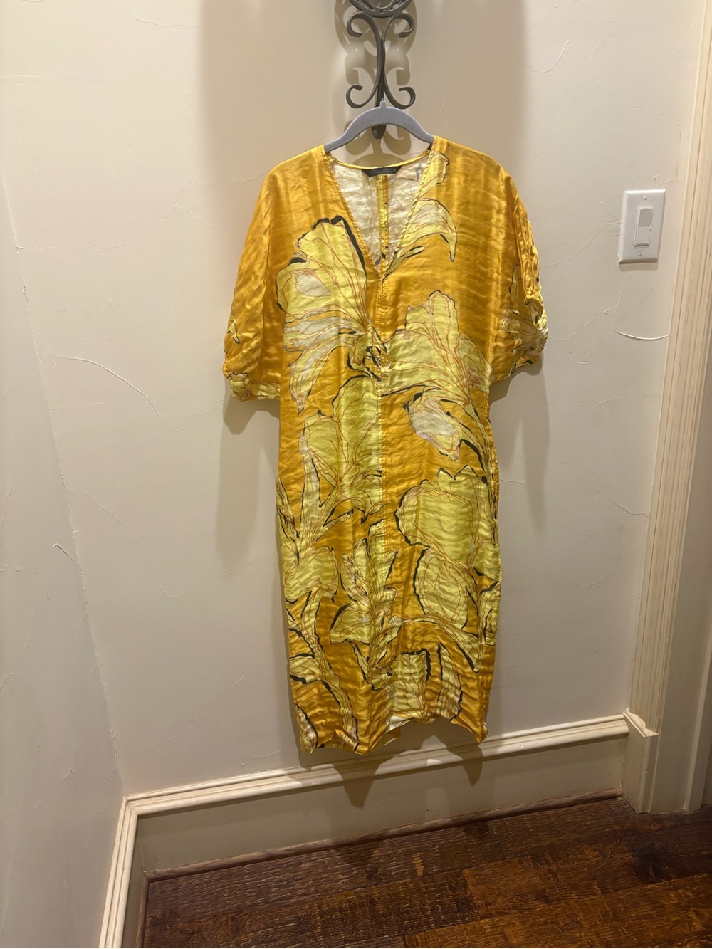Zara Yellow Botanical-Print Midi Dress